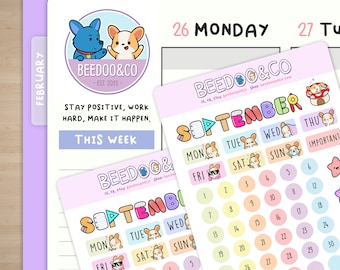 September Bullet Journal Stickers | Happy Planner, TN, Functional, Peeking, Decorative, autumn, Cute, TN, Hobonichi, Bullet Journal, leaves