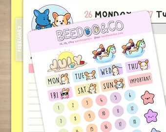 Corgi July Bullet Journal Planner Stickers | Corgi, Bujo, Funny, TN, Cute, Kawaii, Happy, Planner, Stationery, Planning, Outdoors, Summer