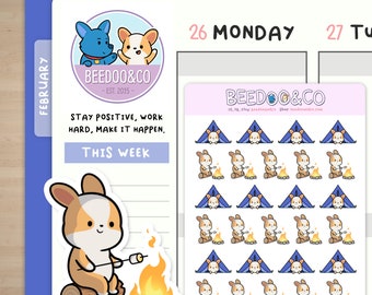 Corgi Goes Camping Planner Stickers | Corgi, Bullet Journal, Funny, TN, Cute, Kawaii, Happy, Planner, Stationery, Planning, Outdoors, Summer