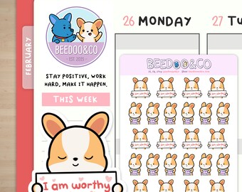 Corgi Positive Affirmations Planner Stickers | Bullet Journal, Funny, TN, Cute, Kawaii, Happy, Planner, Stationery, Planning, Kind, Worthy