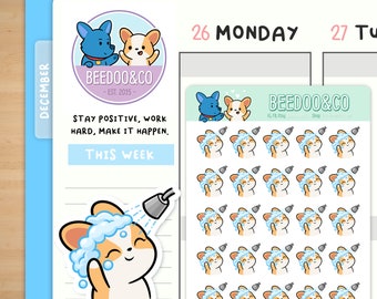 Shower Planner Stickers | Happy Mail, Deco Sticker, Bullet Journal, Cute, Kawaii, Corgi, Functional, Happy