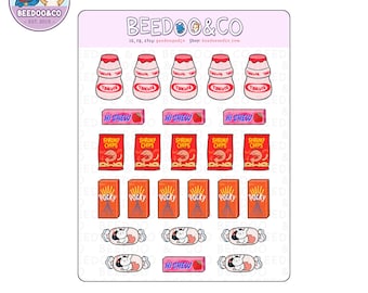Asian Snacks Planner Stickers | Happy Planner, TN, Functional, Decorative, HiChew, Rabbit Candy, Shrimp Chips