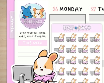 Miso Corgi Work From Home Planner Stickers | Happy Planner, TN, Functional, Decorative, WFH, Office, Cute, TN, Hobonichi, Bullet Journal