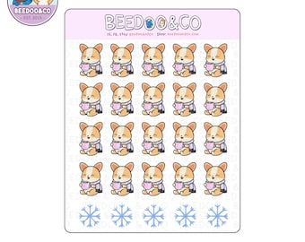 Cozy Corgi with Hot Chocolate Planner Stickers | Erin Condren Stickers, Happy Planner, Winter, Hygge, Holidays, Relaxing