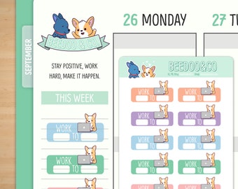 Work Schedule Tracker Planner Stickers | Erin Condren Stickers, Happy Planner, TN, Functional, Tracking, Habit, Laptop, Work From Home
