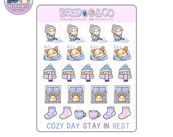 A Cozy Corgi Planner Stickers | Holidays, Cozy, Snowing, Shovelling, Hygge, Christmas, Cute, Adorable