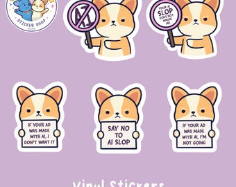 Anti AI Waterproof Vinyl Stickers | Anti AI, No AI, Real Art, Hand Drawn