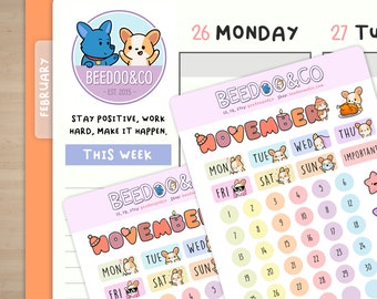 November Bullet Journal Stickers | Happy Planner, TN, Functional, Peeking, Decorative, autumn, Cute, TN, Hobonichi, Bullet Journal, leaves