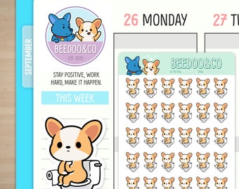 Corgi On A Toilet Stickers | , Bullet Journal, Funny, TN, Cute, Kawaii, Corgi, Bathroom, Hilarious, Toilet Humour