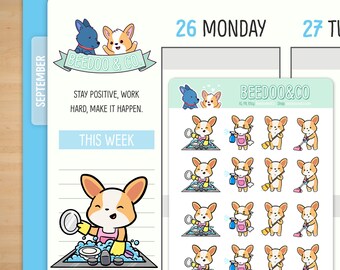 Cleaning Planner Stickers | Erin Condren Stickers, Happy Planner, Spring Cleaning, Vacuuming, Sweeping, Doing Dishes