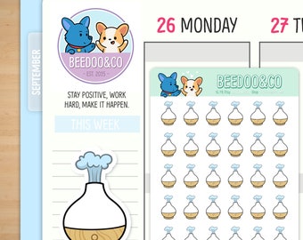 Essential Oil Diffuser Planner Stickers | Self Care, Lavender Oil, Bullet Journal, Funny, TN, Cute, Kawaii, Corgi, Humidifier