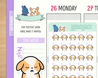 Sleepy Miso The Corgi Planner Stickers  | Happy Planner, TN, Zzz, Sleeping, Tired, Overworked, Snooze, Corgi, TN, Hobonichi, Bullet Journal