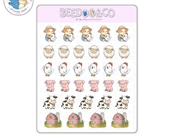 Miso The Corgi On The Farm Planner Stickers | Farm Animals, Cows, Pigs, Chicken, Sheep, Farmer, Summer