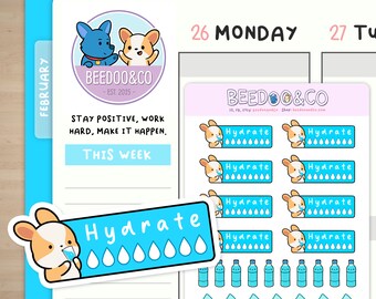 Hydrate Corgi Planner Stickers | Happy Planner, TN, Functional, Decorative, Sleeping, Zzz, Cute, TN, Hobonichi, Bullet Journal