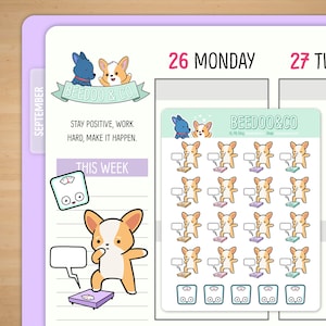 Stickers corgi suivi du poids |  Happy Planner, TN, Fitness, Entraînement, Échelle, Stickers pour agenda, Carnet de voyage, Hobonichi, Bullet Journal