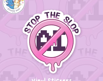 Stop The Slop Sticker | Anti-AI, No AI Slop, Real Art, Hand Drawn, Corgi, Rainbow, Cute, Funny