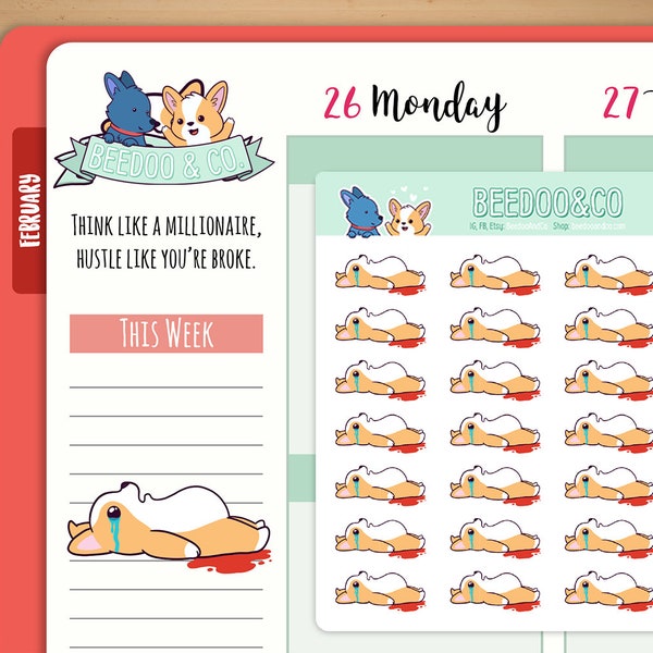 Autocollants Miso Corgi Time of Month Planner | Autocollants Erin Condren, Happy Planner, TN, Période Tracker, Shark Week, Période