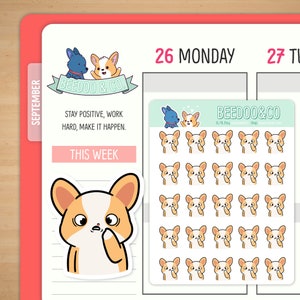 Adesivi per planner Corgi Miso per herpes labiale / Happy Planner, TN, Funzionale, Brufolo, Eruzione cutanea, Carino, TN, Hobonichi, Bullet Journal, Stress
