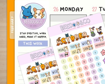 October Bullet Journal Stickers | Happy Planner, TN, Functional, Peeking, Decorative, autumn, Cute, TN, Hobonichi, Bullet Journal, leaves