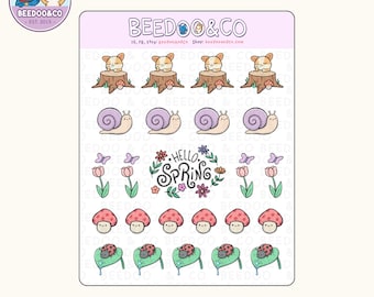 Spring Corgi and Floral Planner Stickers | Deco, Spring, Bullet Journal, Pastels, Cute, Kawaii, Colourful, Snail, Ladybug
