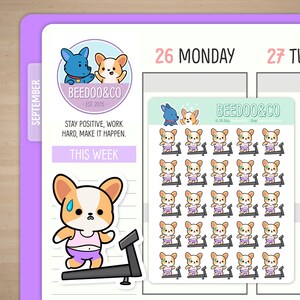 Corgi Jogging On Treadmill Planner Stickers | Running, Bullet Journal, TN, Cute, Kawaii, Corgi, Enjoy, Tracking, Lifting Weights