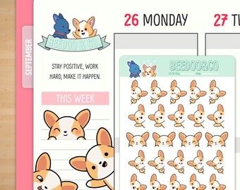 Peekaboo Miso Corgi Planner Stickers | Happy Planner, TN, Functional, Peeking, Decorative, Peeking, Cute, TN, Hobonichi, Bullet Journal