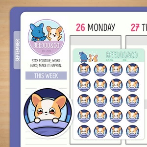 Corgi Sleeping Planner Stickers | Catching Z's, Self Care, Bullet Journal, TN, Cute, Kawaii, Corgi, Enjoy, Tracking, Napping, Bad Sleep