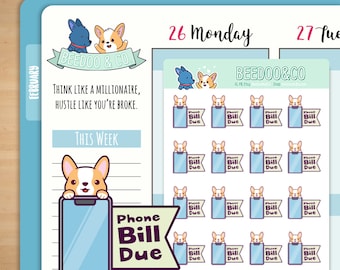 携帯電話料金のお支払い期限 Miso Corgi Planner ステッカー | Erin Condren ステッカー、ハッピープランナー、TN、請求書の支払い