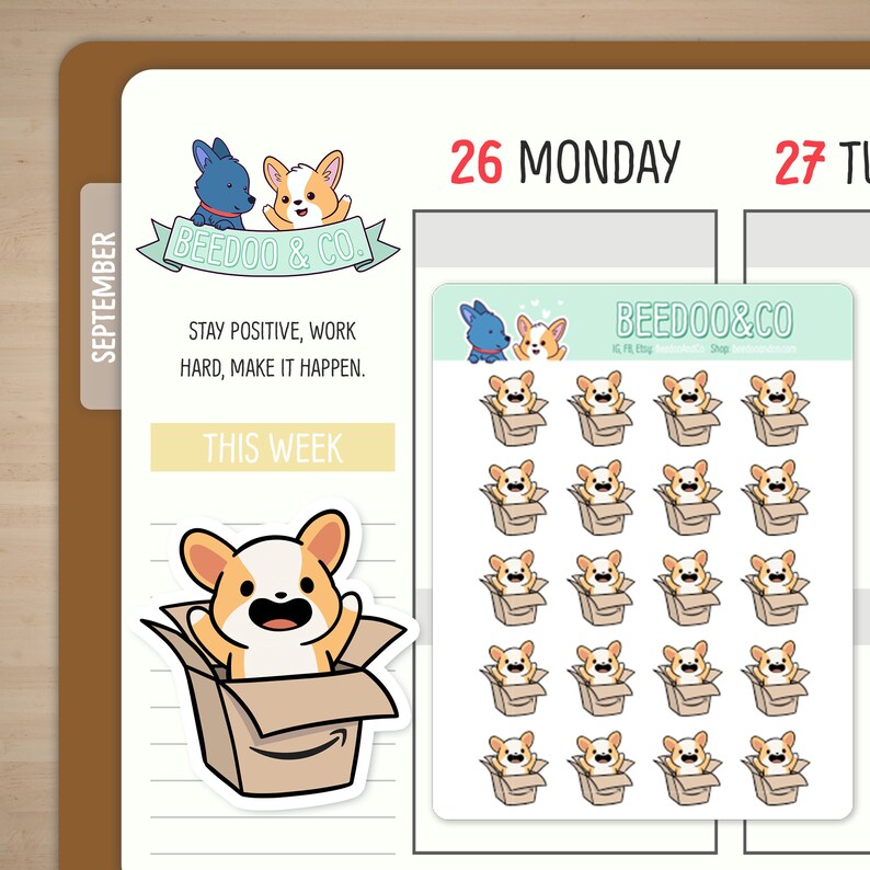 Amazon Package Corgi Planner Stickers Shopping, Happy Mail, Deco Stickers, Bullet Journal, Holiday Stickers, TN, Cute, Kawaii, Corgi image 1