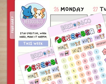 December Bullet Journal Stickers | Happy Planner, TN, Functional, Peeking, Decorative, autumn, Cute, TN, Hobonichi, Bullet Journal, leaves