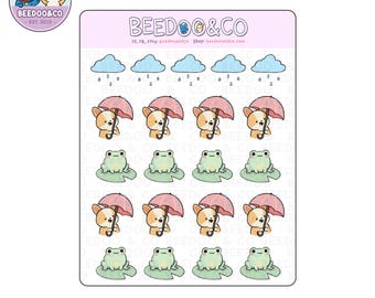 Spring Corgi and Frogs Planner Stickers | Deco, Spring, Bullet Journal, Pastels, Cute, Kawaii, Colourful, Forg