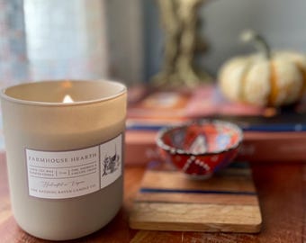 Wood Wick Soy Candle: Stonewashed Jar, Handcrafted in USA, 15 oz