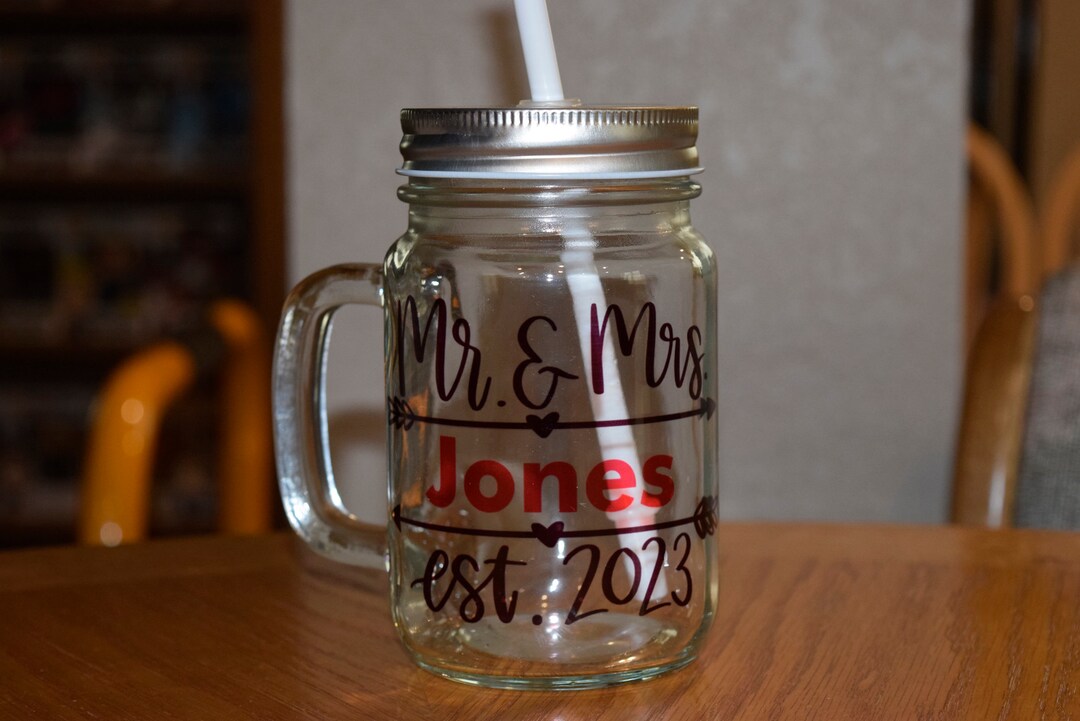 Bride and Groom Mason Jar Mr & Mrs Wedding Glass Mason Jar Etsy
