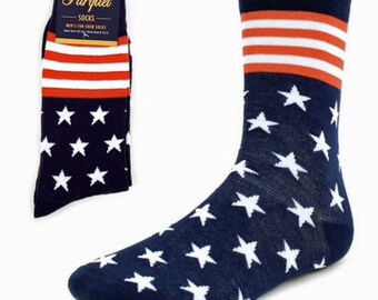 American Flag Socks Men Novelty Patriotic Gifts USA Socks Stars Stripes Bald Eagle Blue Crew Sock Fun Groomsmen Dress Socks 