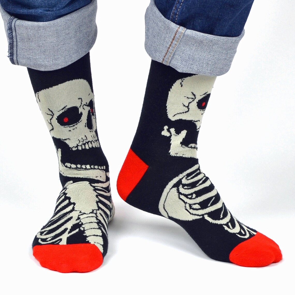 Men's Skeleton Socks Men's Halloween Socks Scary Etsy