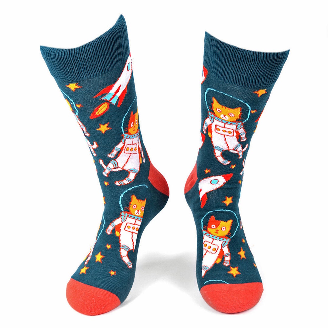 Men's Space Cats Socks, Men's Cat Socks, Cat Socks, Men's Funny Socks