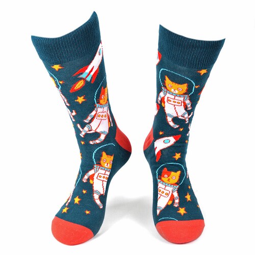 Men's Space Cats Socks, Men's Cat Socks, Cat Socks, Men's Funny Socks, Men's, Men's Colorful Socks, Men's Fun Crew Socks