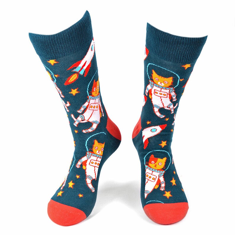Men's Space Cats Socks, Men's Cat Socks, Cat Socks, Men's Funny Socks, Men's, Men's Colorful Socks, Men's Fun Crew Socks 