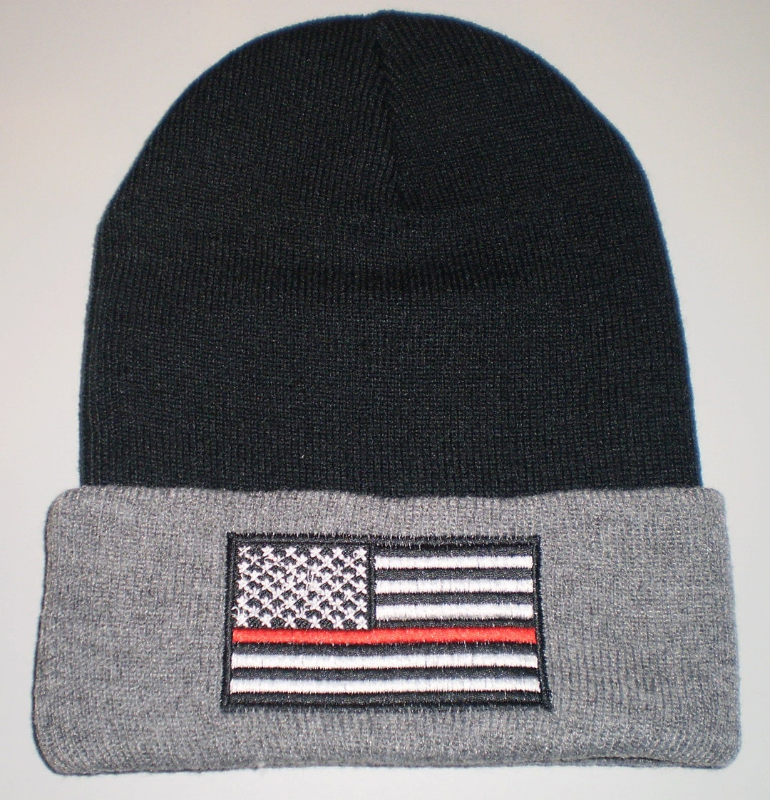 Firefighter Beanie Hat, Thin Red Line Firefighter Beanie With Flag, Men