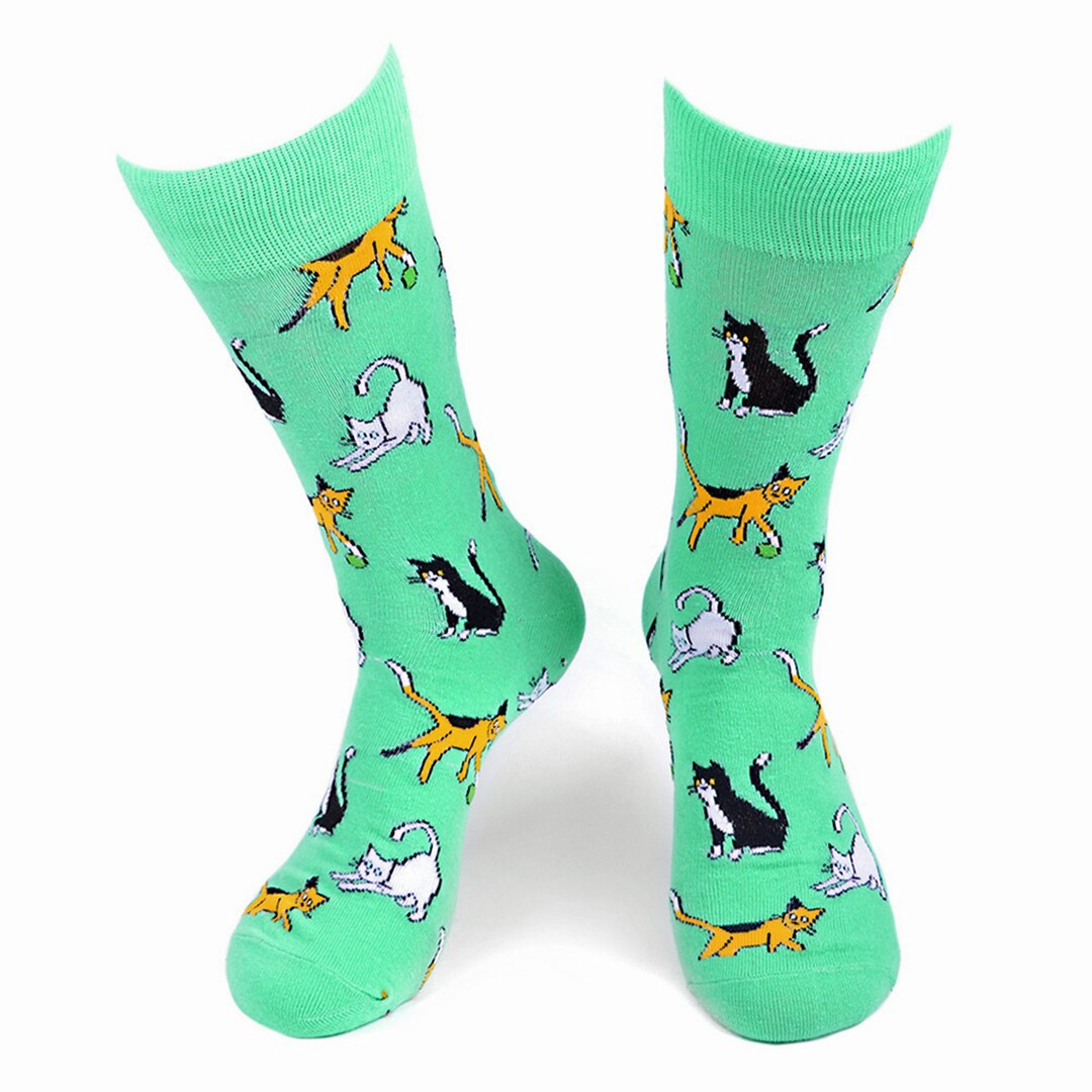 Men's Playful Cat's Socks, Men's Animal Socks, Men's Cat Socks, Men's