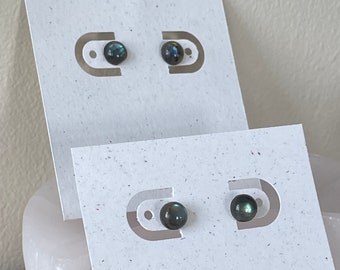 Labradorite Cabochon Stud Earrings