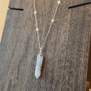 Rainbow moonstone Point Sterling Silver necklace