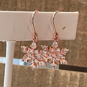Rose Gold/Gold/Silver and Rhinestone Snowflake Earrings