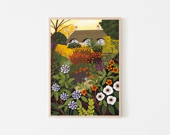 A4 Autumn Cottage Garden Giclee Fine Art Print - Flower Art Print - Botanical Print - Nature Print - Landscape Print - Botanical Wall Art