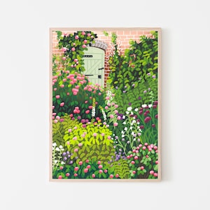 A4 | A3 Rose Cottage Garden Giclee Fine Art Print - Flower Print - Botanical Print - Nature Print - Landscape Print - Botanical Wall Art