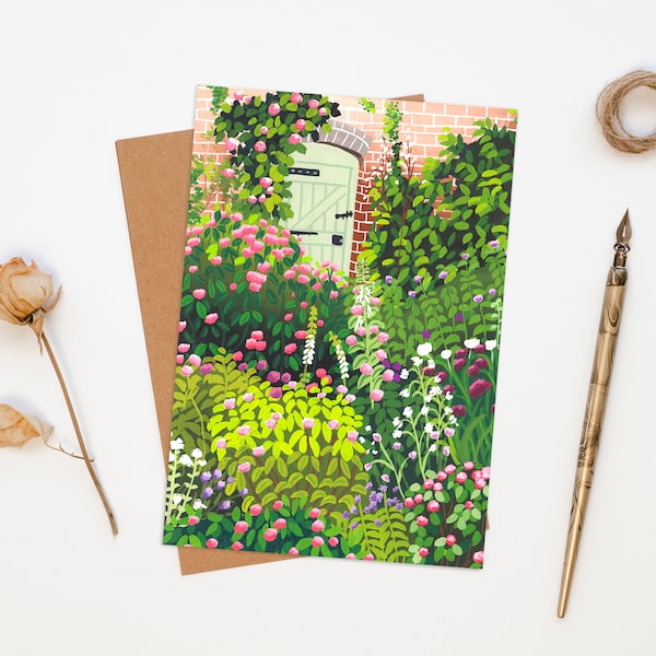 Rose Cottage Garden Fine Art Greeting Card - Flower Card - Floral Card - Botanical Card - Naked Card - Nature Card - Painted Card