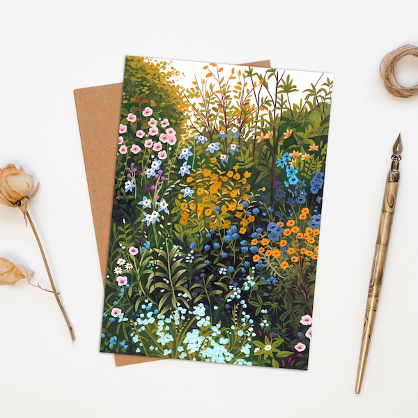 Late Summer Garden Fine Art Greeting Card - Flower Card - Floral Card - Botanical Card - Naked Card - Nature Card - Painted Card