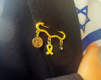 Broche de concienciación sobre rehenes dorados: Pin de lazo amarillo Magen David