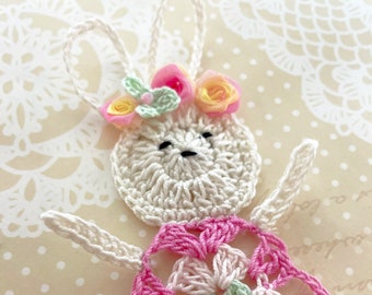 Crochet bunny hat Easter basket Easter doily Crochet rabbit Crochet little roses Embellishments Easter