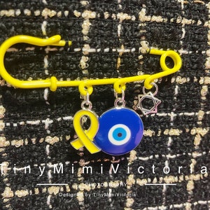Broszka z żółtą wstążką: Gwiazda Magen David, Złe oko, Judaica Israel Gift